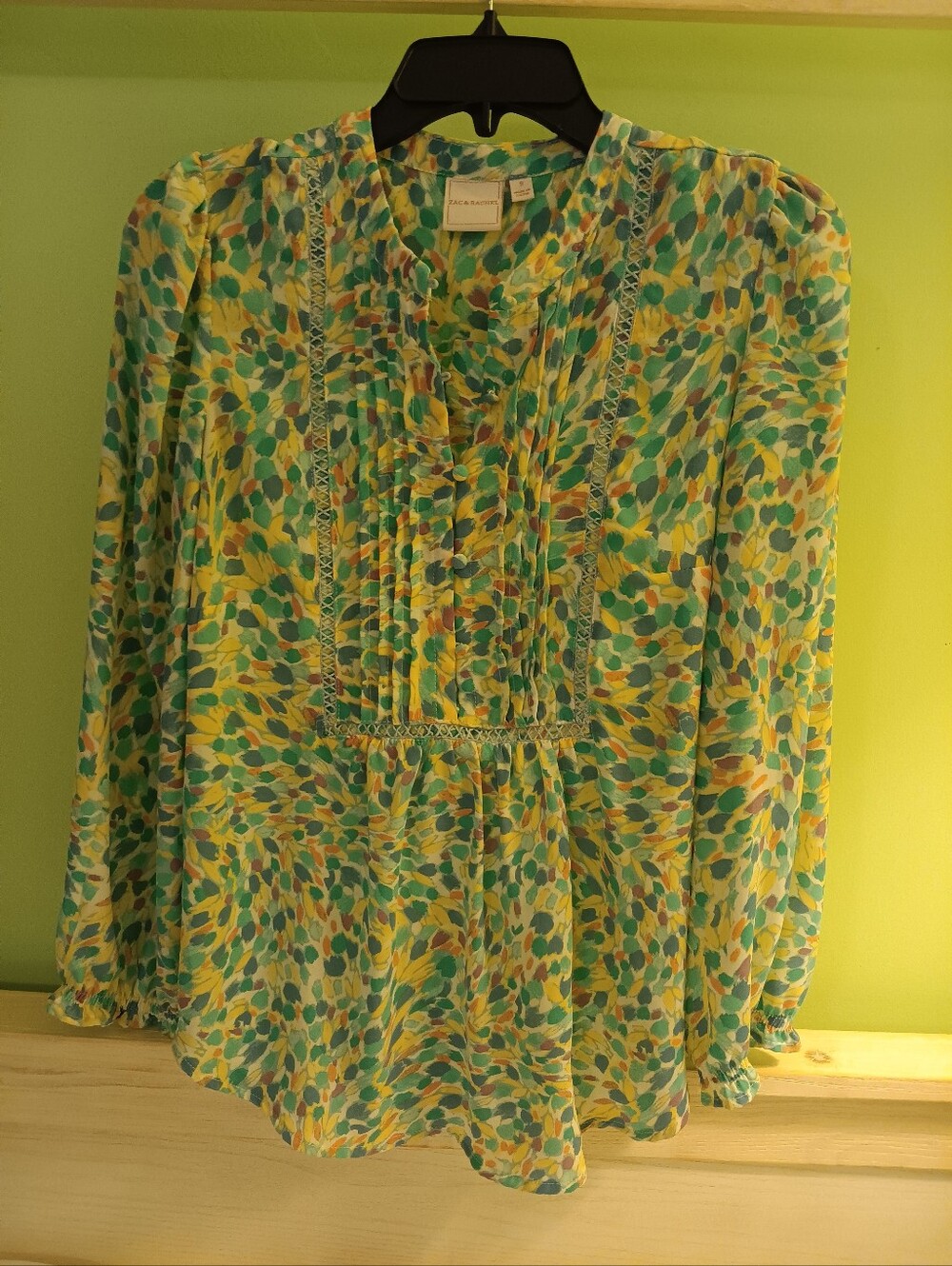 Zac & Rachel Multicolor Leaf-Print Blouse (Green, Yellow, Blue)